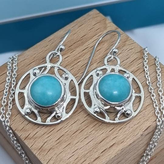 Sterling silver blue amazonite gemstone earrings