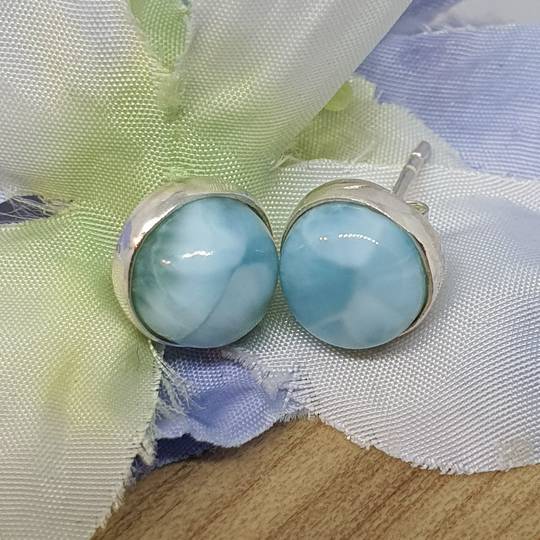 Cute little round larimar gemstone stud earrings
