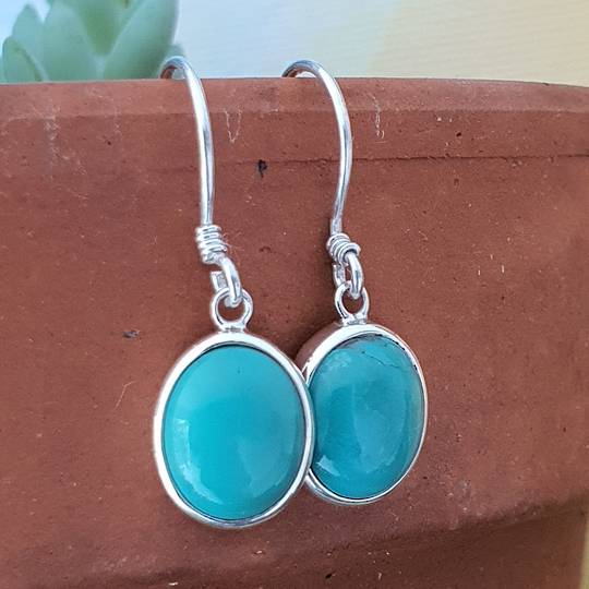 Sterling silver oval turquoise hook earrings