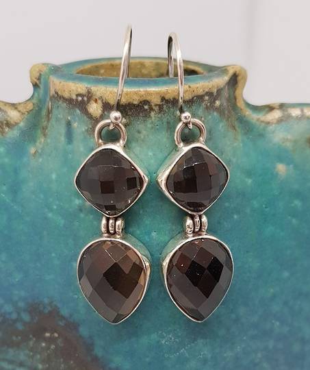 Long elegant smoky quartz silver earrings