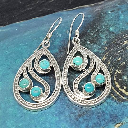 Sterling silver turquoise teardrop earrings - last pair