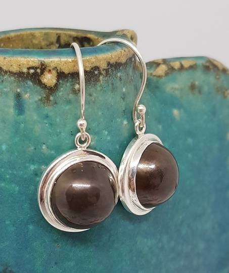 Sterling silver black pearl hook earrings