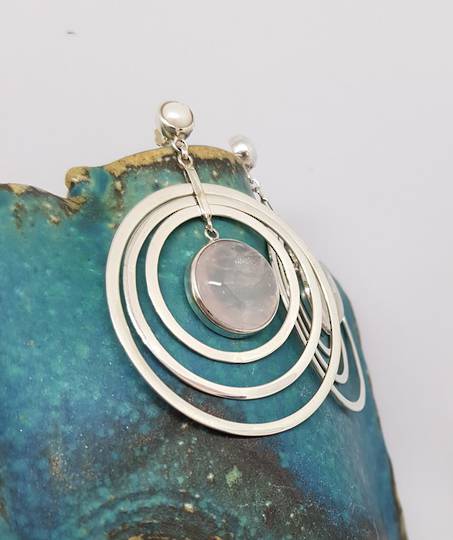 Sterling silver rose quartz large hoop earrings