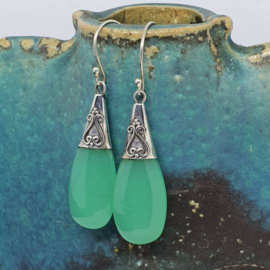 Sterling silver green agate gemstone earrings