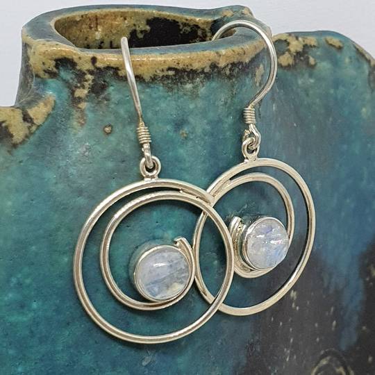 Silver spiral moonstone earrings