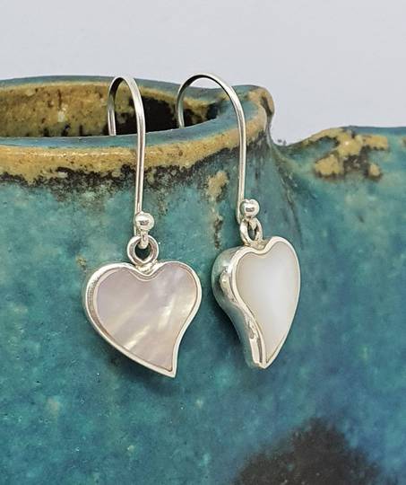 Delicate little heart shaped mother of pearl earrings