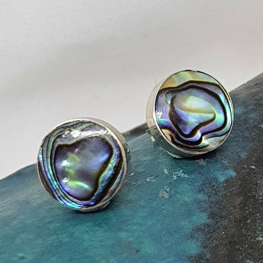 Round paua shell stud earrings