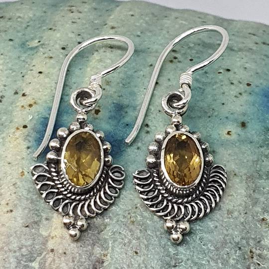 Silver citrine hook earrings