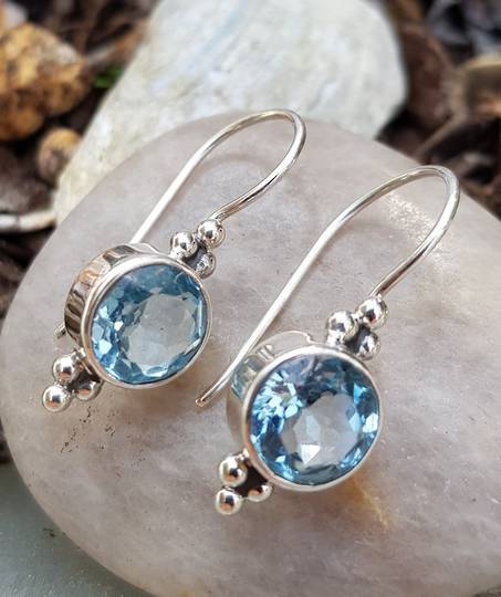 Sterling silver blue topaz hook earrings