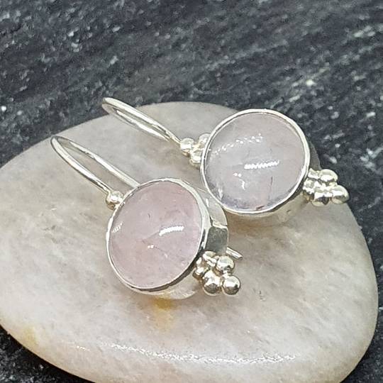 Sterling silver rose quartz hook earrings