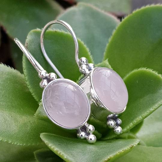 Sterling silver rose quartz hook earrings