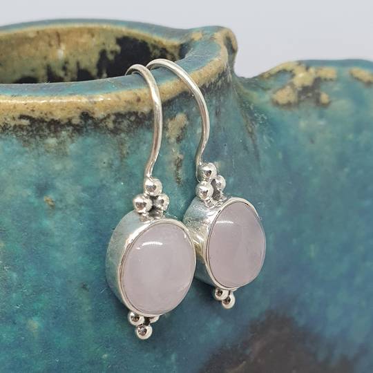 Sterling silver rose quartz hook earrings
