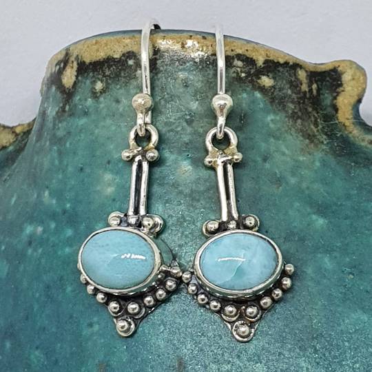 Long oval larimar gemstone earrings
