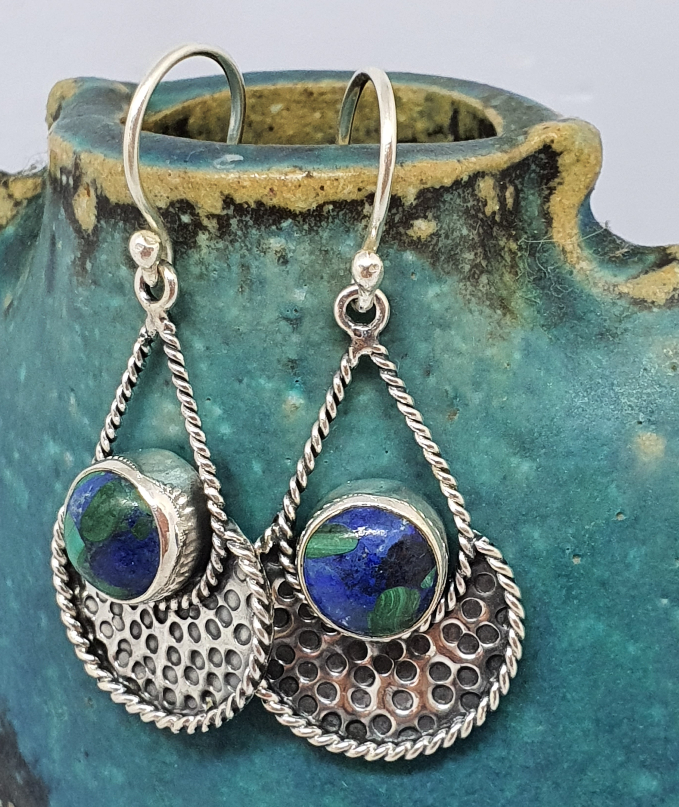 Sterling silver azurite malachite gemstone earrings