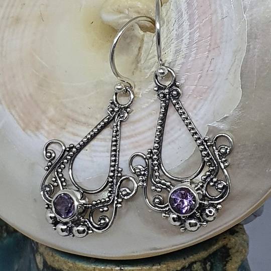 Sterling silver filigree amethyst earrings