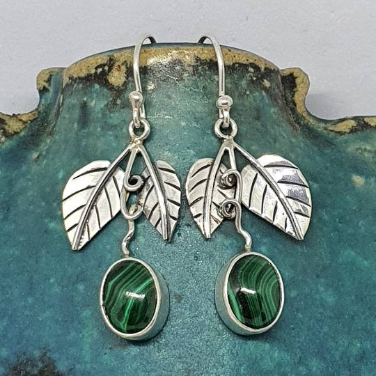 Sterling silver malachite gemstone earrings