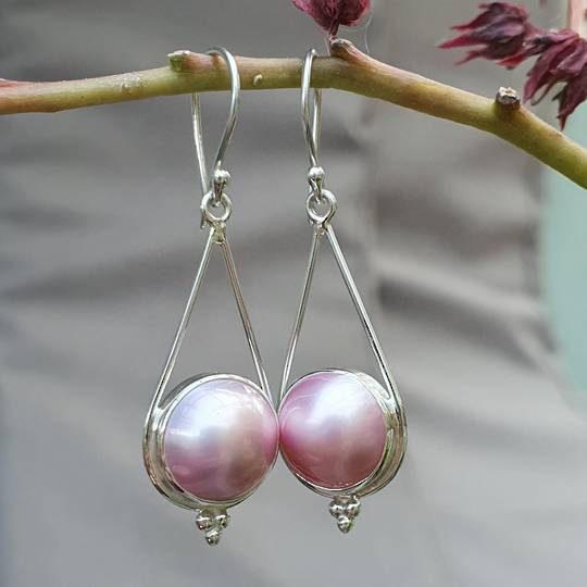 Sterling silve pink pearl hook earrings