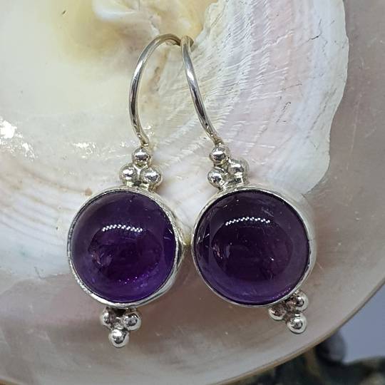 Silver earrings with natural amethyst gemstone