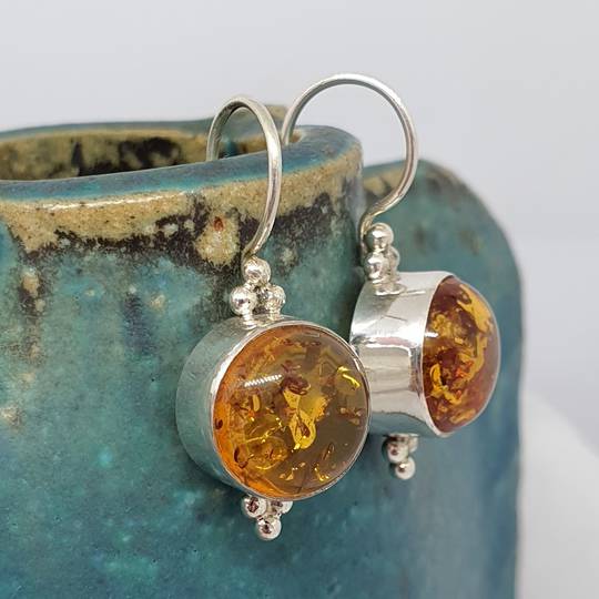 Sterling silver round amber earrings