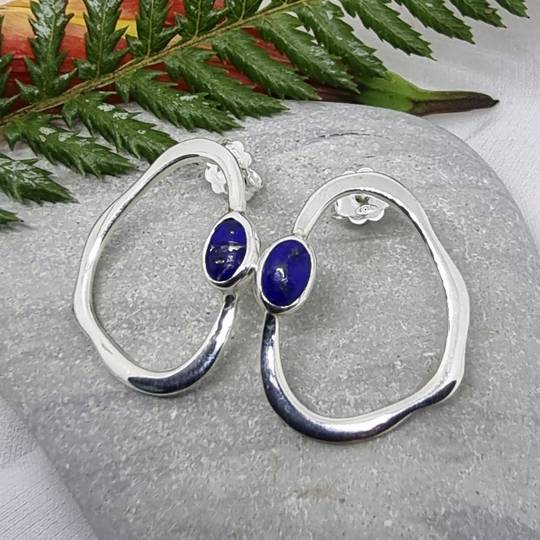 Open wonky oval shape lapis lazuli earrings