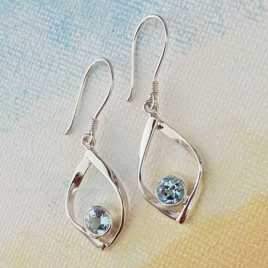 Sterling silver small blue topaz earrings