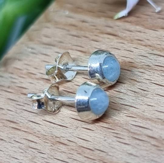 Cute little round aquamarine gemstone stud earrings