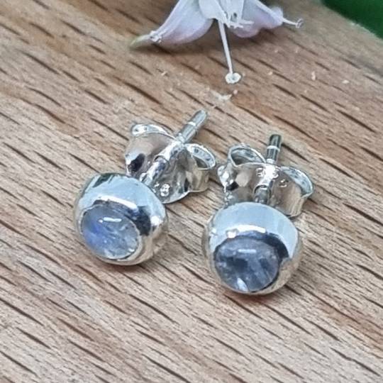 Cute little round moonstone stud earrings