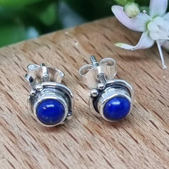Sterling silver lapis lazuli gemstone stud earrings