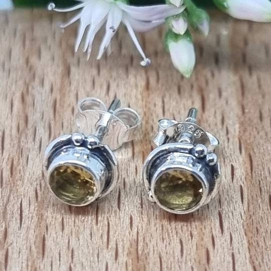 Sterling silver citrine gemstone stud earrings