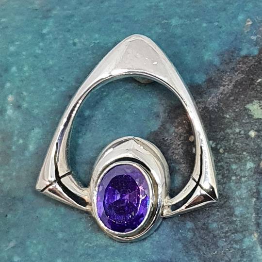 Sterling silver amethyst pendant - open triangle design