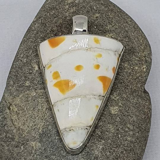 Silver white and orange shell pendant