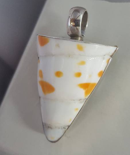 Silver white and orange shell pendant