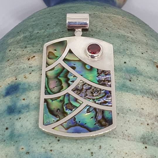 NZ paua shell pendant, sterling silver