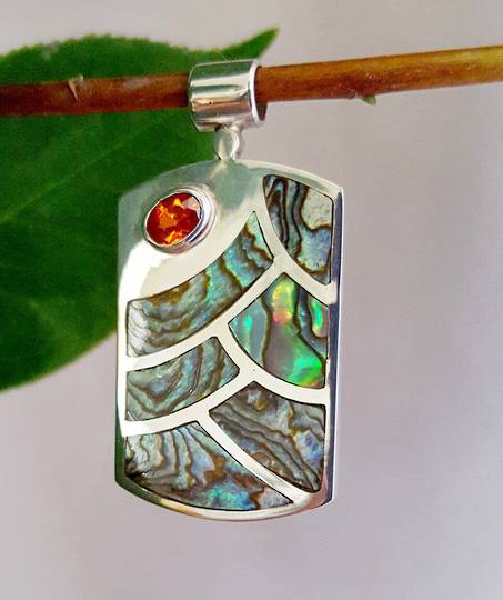 NZ paua shell pendant, sterling silver