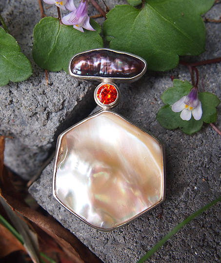 Shell and gemstone pendant - reduced further