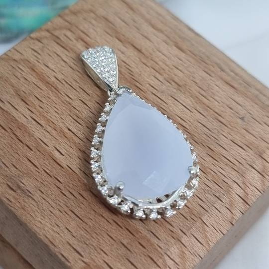 Sterling silver chalcedony and cubic zirconia pendant
