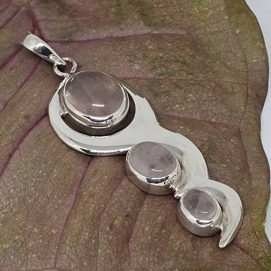 Sterling silver three stone rose quartz pendant