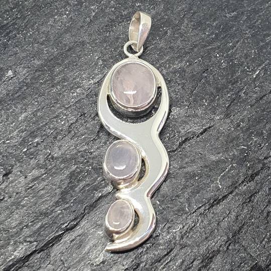 Sterling silver three stone rose quartz pendant