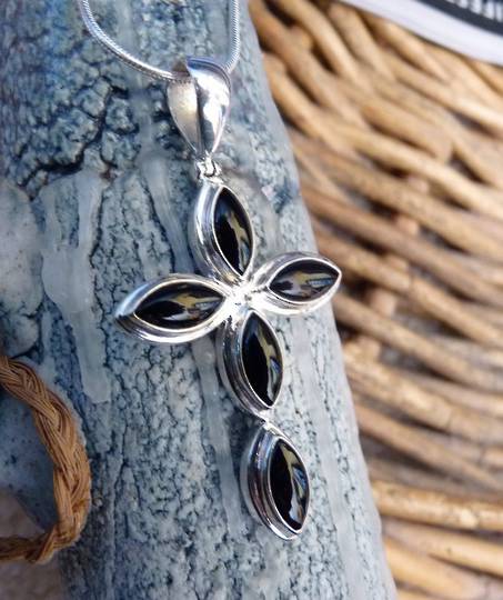 Silver black onyx cross pendant