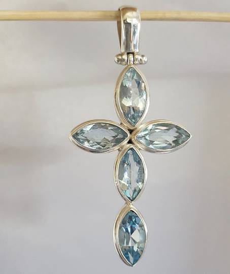 Sterling Silver Blue Topaz Cross Pendant