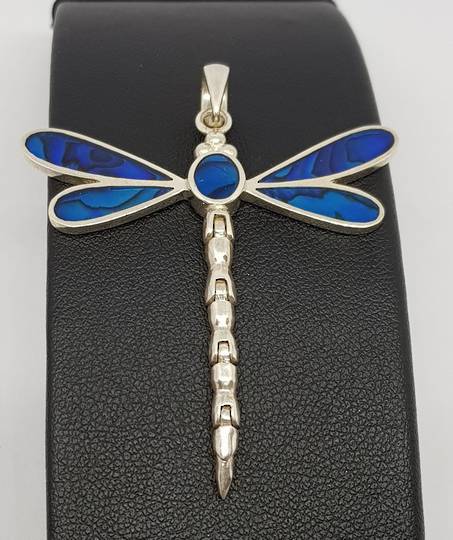 Deep cobalt blue silver dragonfly pendant