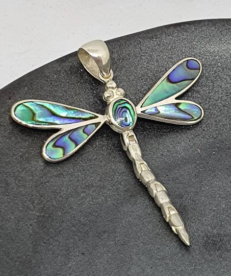 NZ paua shell silver dragonfly pendant