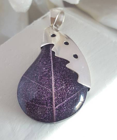 Deep purple pendant made from skeleton leaf