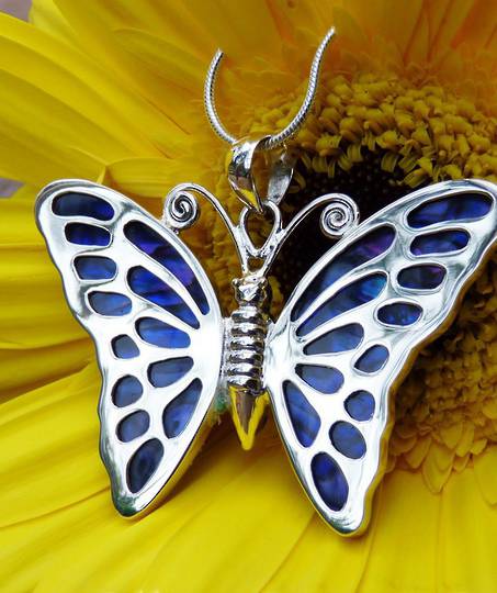 Sterling silver purple paua shell butterfly pendant