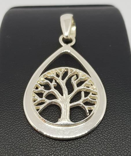 Silver teardrop pendant with tree of life