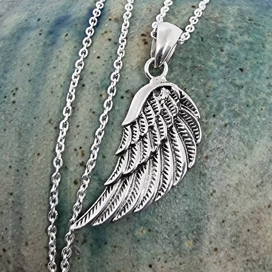 Solid sterling silver angel wing pendant