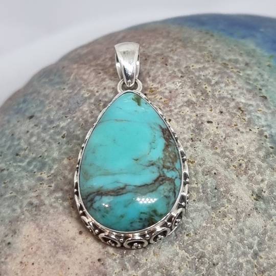 Large teardrop turquoise pendant - last one