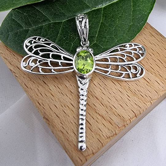 Sterling silver peridot dragonfly pendant
