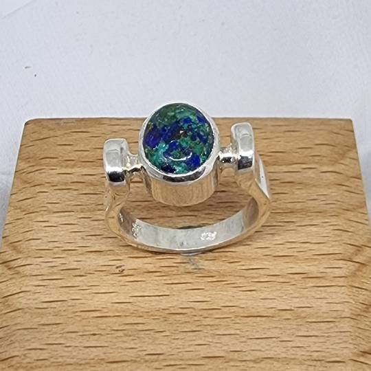 Azurite malachite silver ring, made in NZ