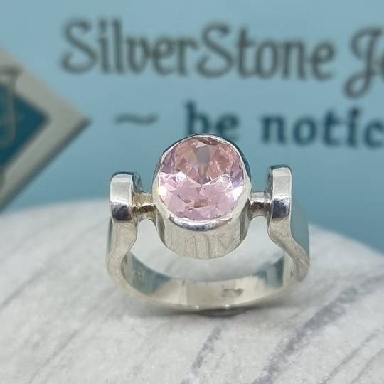 Sparkling pink gemstone, sterling silver ring